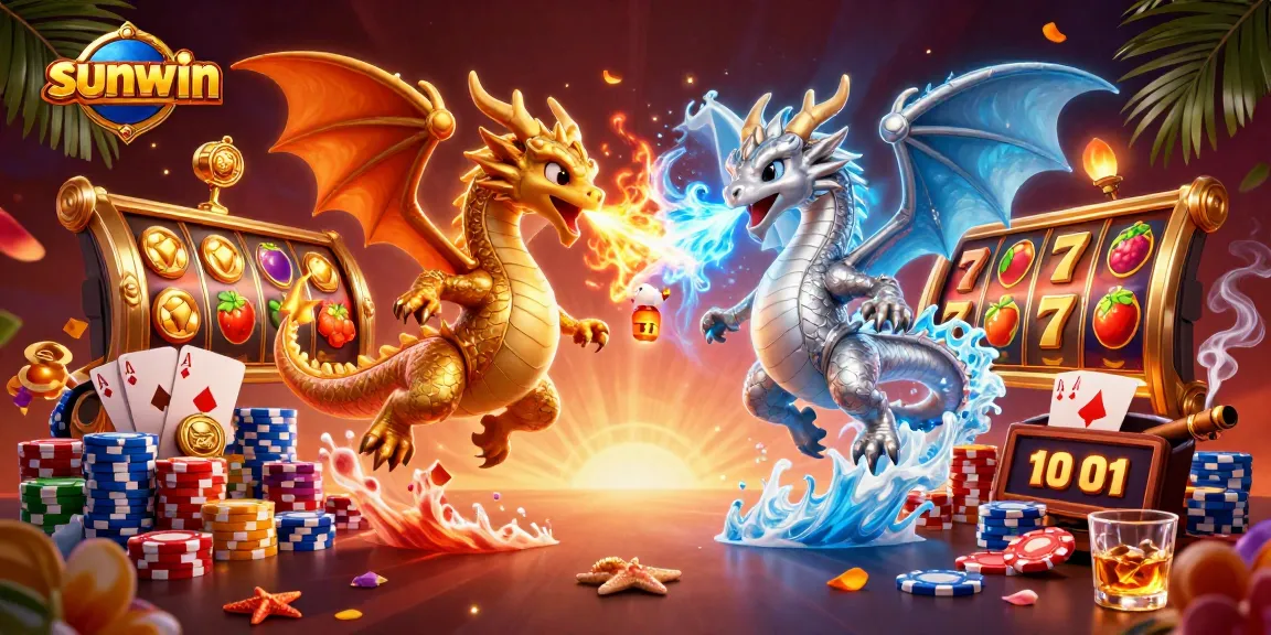Experience thrilling gameplay with Sunwin, featuring epic dragons in a vibrant casino scene.