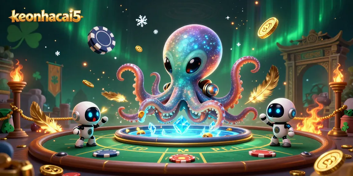 Engage with keonhacai5 by betting at an alien poker table with vibrant cosmic elements.