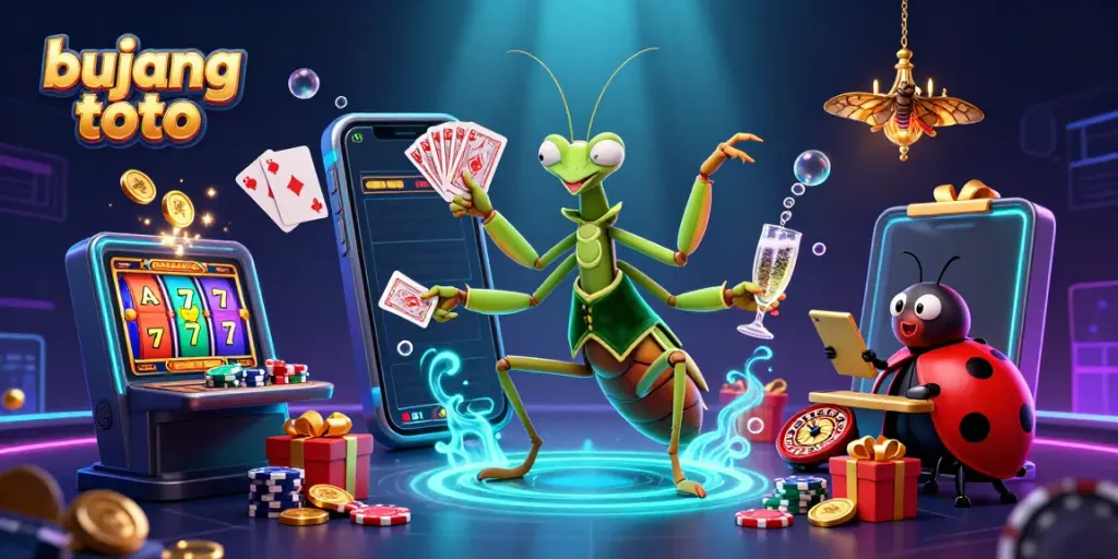 Engage in the excitement of bujang toto with animated characters in a colorful casino setting.