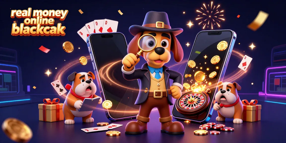 Experience real money online blackjack with engaging characters and casino game elements in a vibrant 3D illustration.