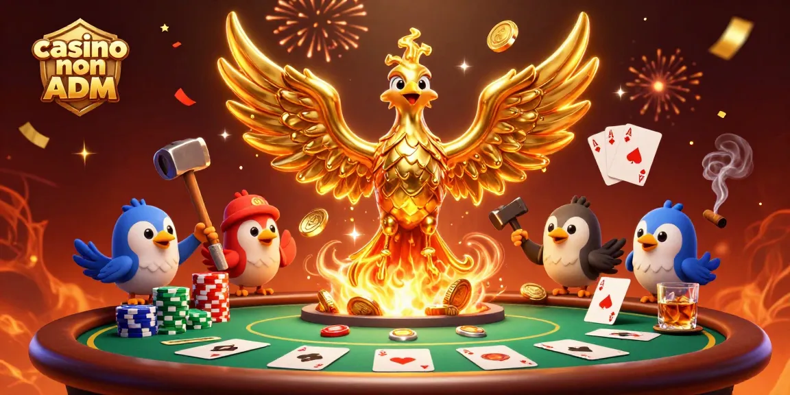 Gioca nel casino non ADM con un'immagine ricca di dettagli, un fenice d'oro e tavolo da poker.