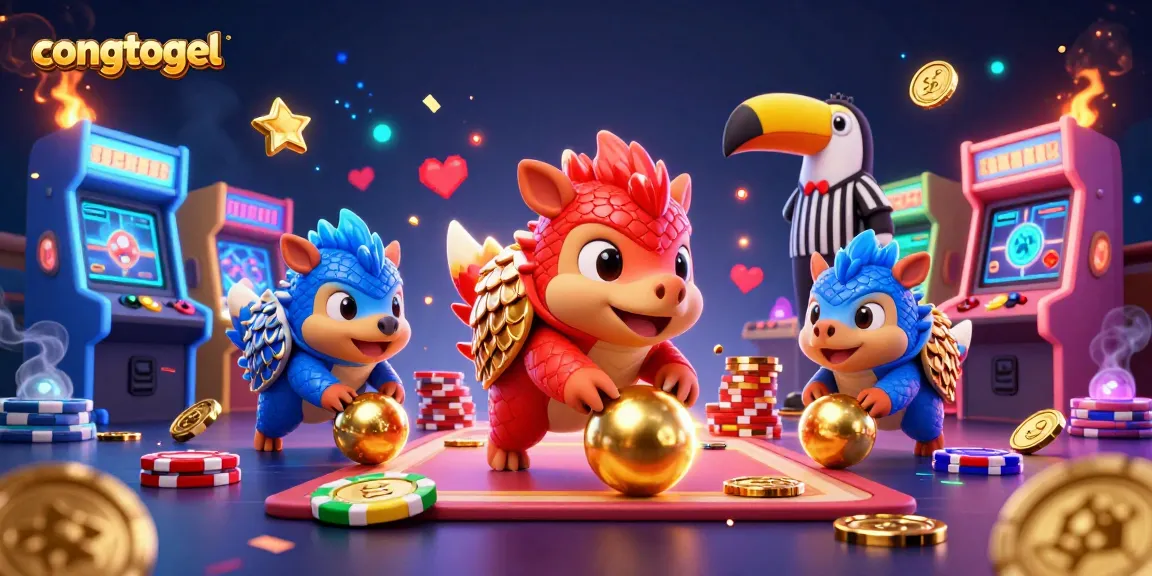 congtogel showcases thrilling pangolin characters competing against colorful casino games and bright backgrounds