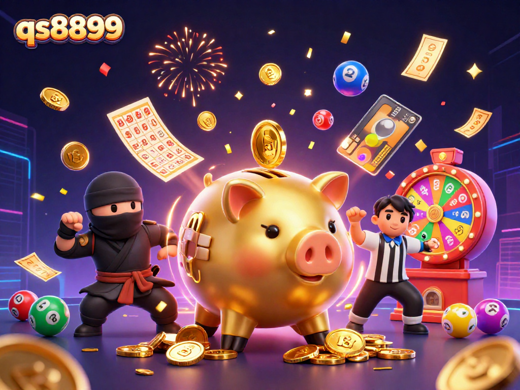 Engage with qs8899's exhilarating games, featuring vibrant characters and action-packed casino elements.
