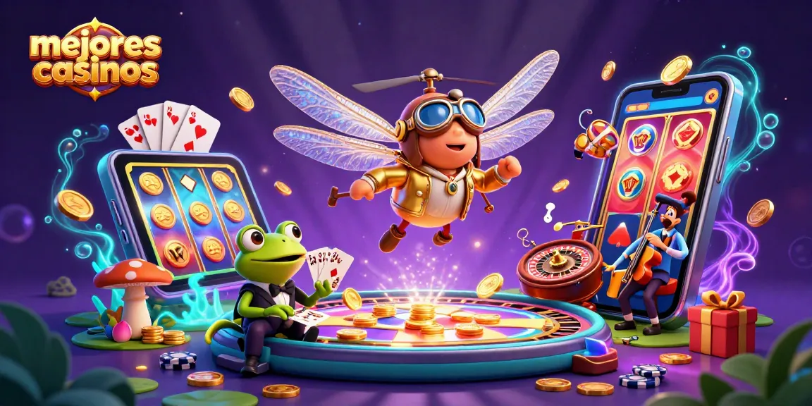 Los mejores casinos: Dragón volador y croupier de rana brindan emoción en un casino digital.
