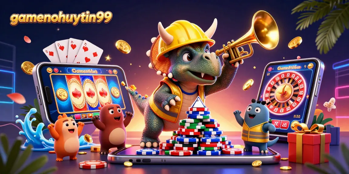 Join the excitement of gamenohuuytin99 as a triceratops builds poker chips surrounded by thrilling casino action.