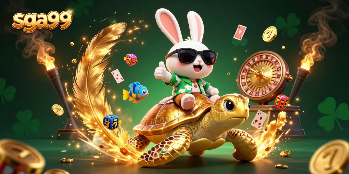 Experience thrilling gameplay with sga99, featuring a lucky rabbit and golden elements in a vibrant casino scene.