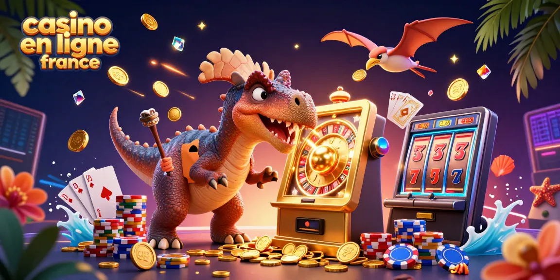 Le pachycéphalosaur jouant au casino en ligne France, affichant une machine à sous et des jetons volants.