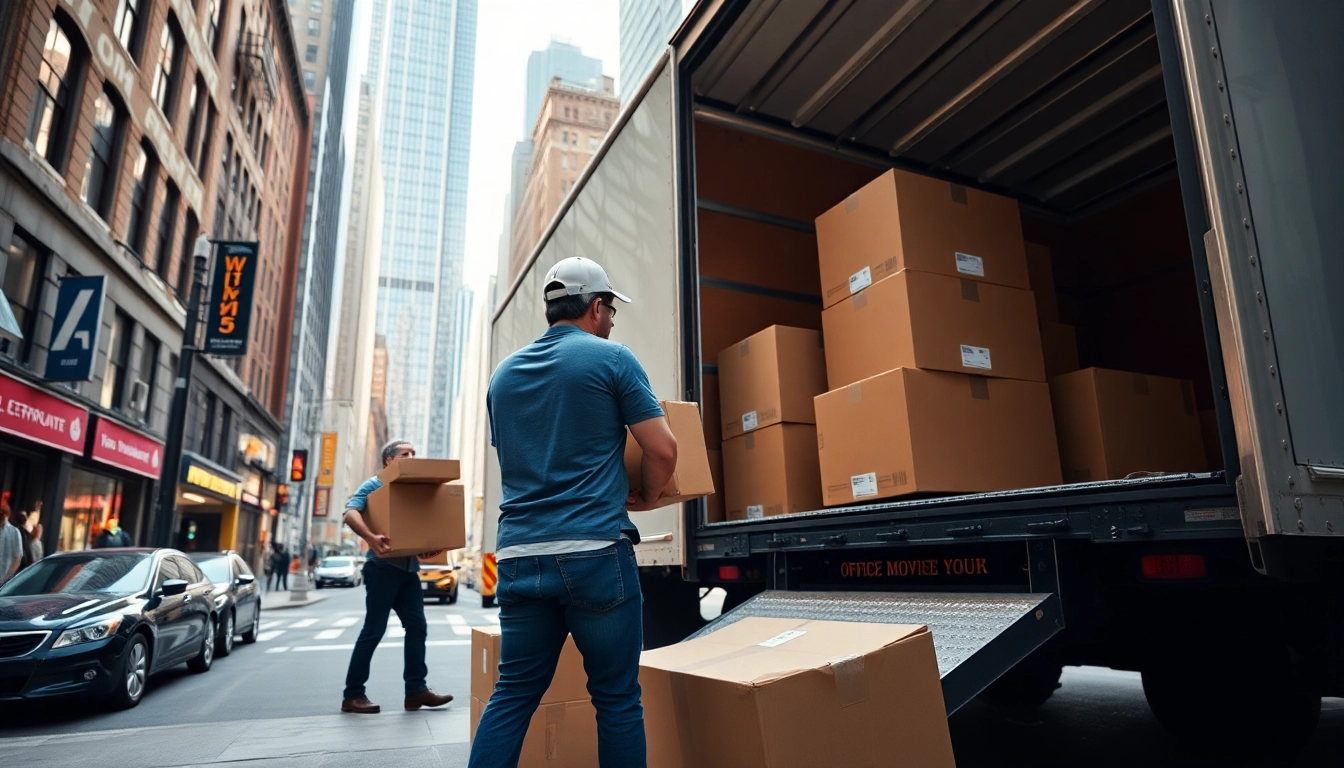 Commercial Moving Services NYC depicted with professionals efficiently relocating office equipment in New York City.