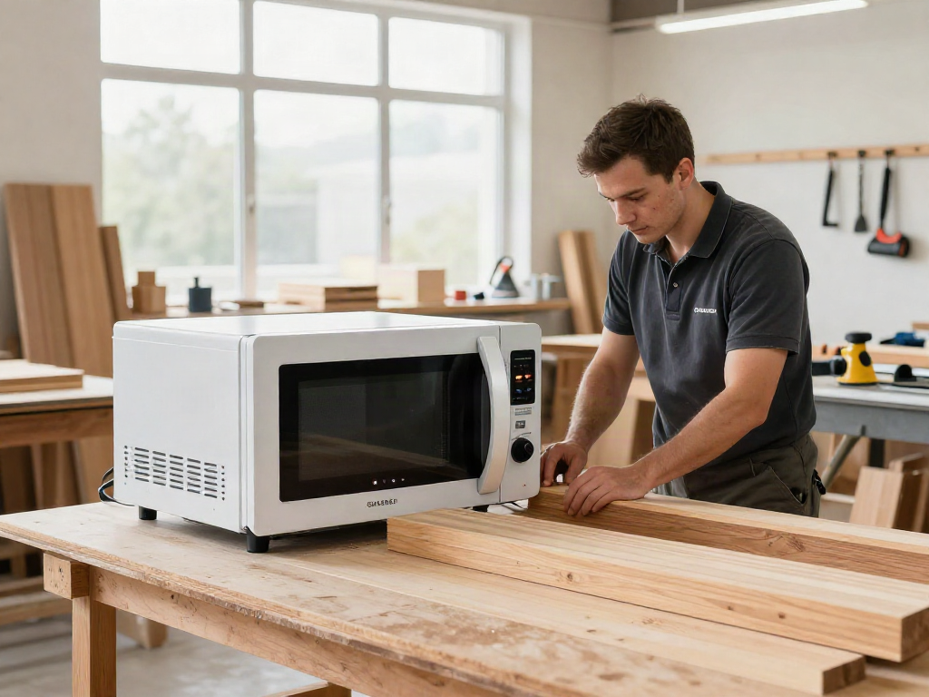 SHASHEL® microwave equipment in a wood workshop, demonstrating eco-friendly insect elimination.