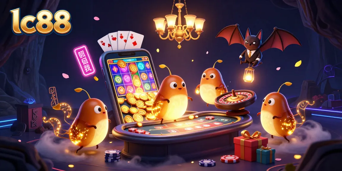 Engage with gaming excitement at lc88, featuring dynamic glowworm casino elements and vibrant 3D illustrations.