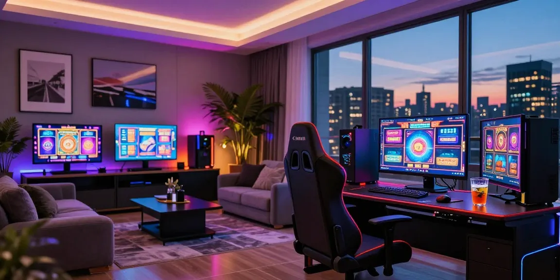 Pengalaman bermain LUXURY777 di ruang permainan mewah dengan pengaturan gaming canggih dan pencahayaan ambient yang menawan.