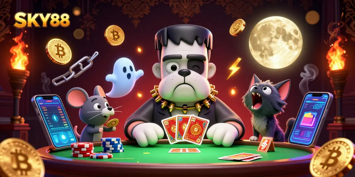 Experience thrilling gameplay at SKY88 with a whimsical 3D casino scene featuring a bulldog dealer.