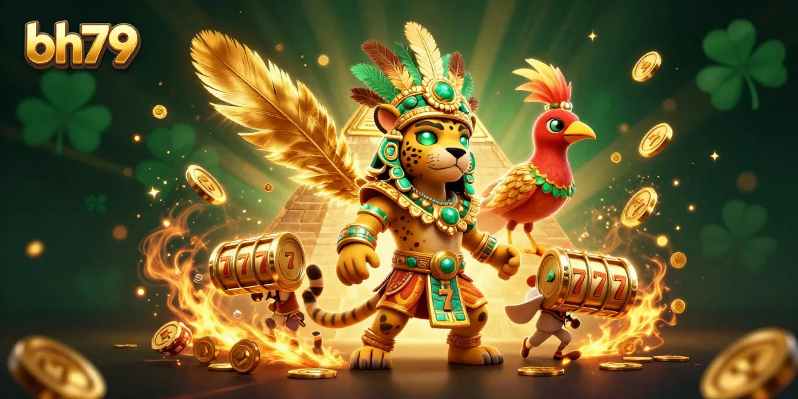 Win big at bh79 with a vibrant casino illustration of a Mayan themed gaming scene.