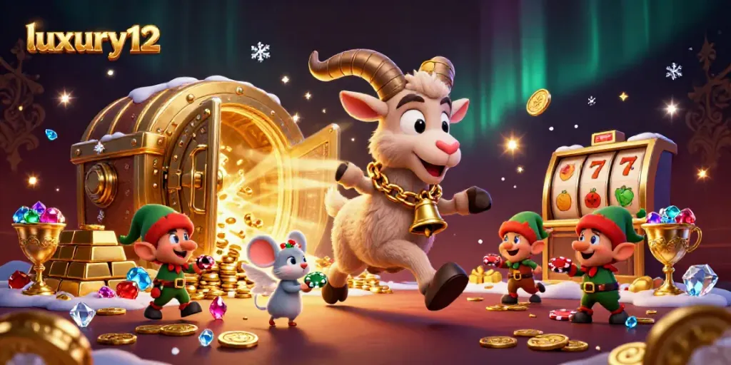 Experience thrilling gaming action at luxury12 with Krampus, angelic mouse, and mischievous gremlins.