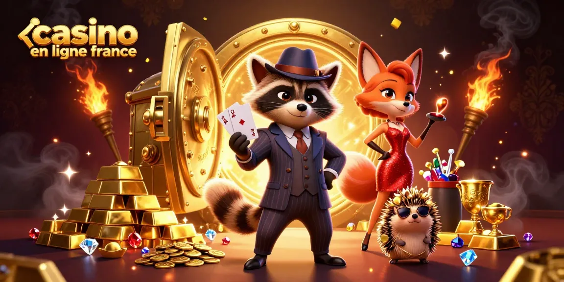 Trois personnages animés dans un casino en ligne France, mettant en valeur une main gagnante.