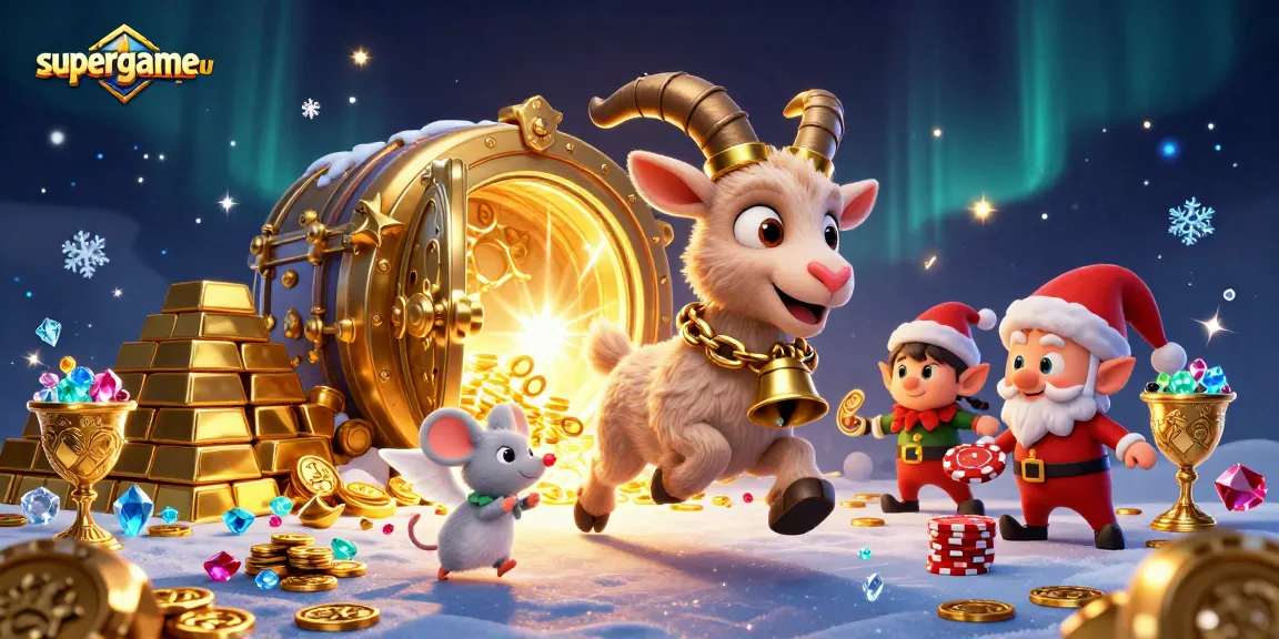 Experience gaming excitement at supergame au with festive casino characters and treasure.