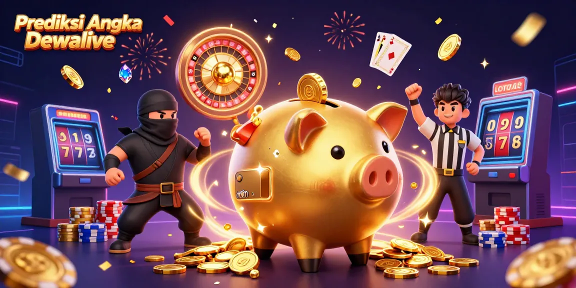 Experience thrilling predictions with Prediksi Angka Dewalive featuring piggy bank and samurai in action.