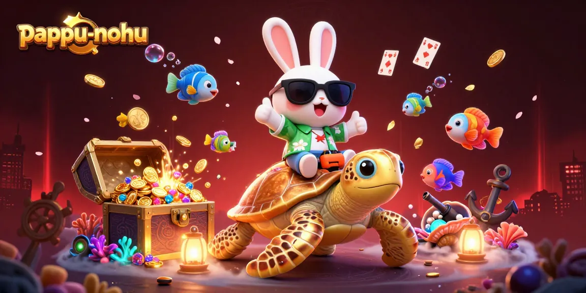 Pappu-nohu game features lively rabbit and turtle in a vibrant underwater scene with treasure.