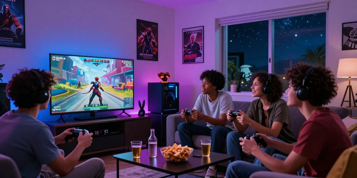 Engaging group gaming session on mantra88 platform, showcasing avatars and controllers in a vibrant living room