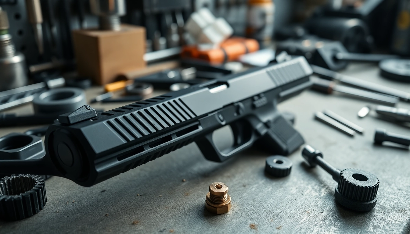 Inspecting a glock 43x slide designed for precision performance and upgrade options.