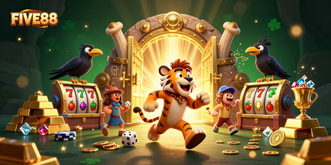 Experience the vibrant FIVE88 prehistoric casino with dynamic characters and exciting gaming elements.