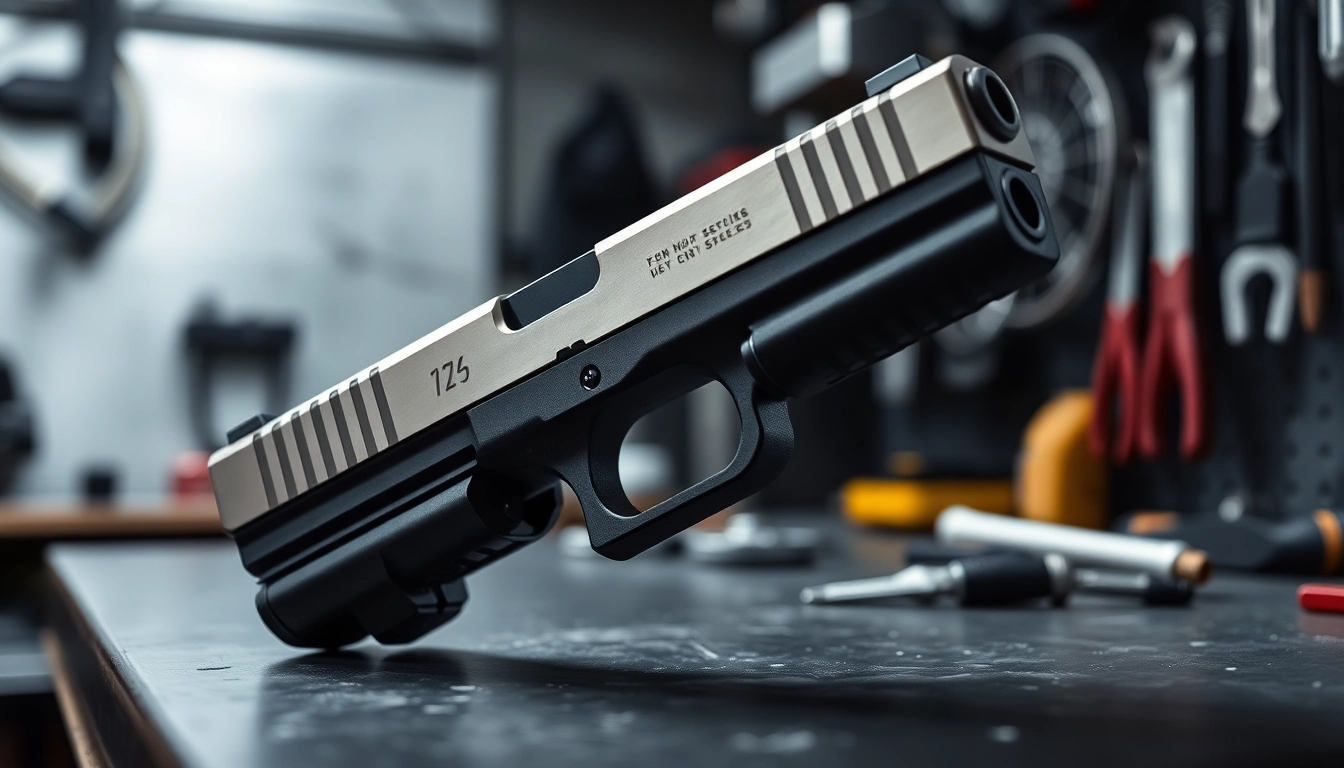 Showcase glock 26 slide oem with detailed craftsmanship and polished metal finish.