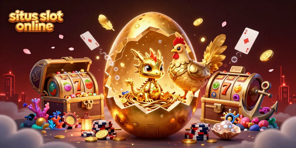 Menangkan jackpot di situs slot online dengan ilustrasi 3D naga emas dan simbol permainan yang berkilau.