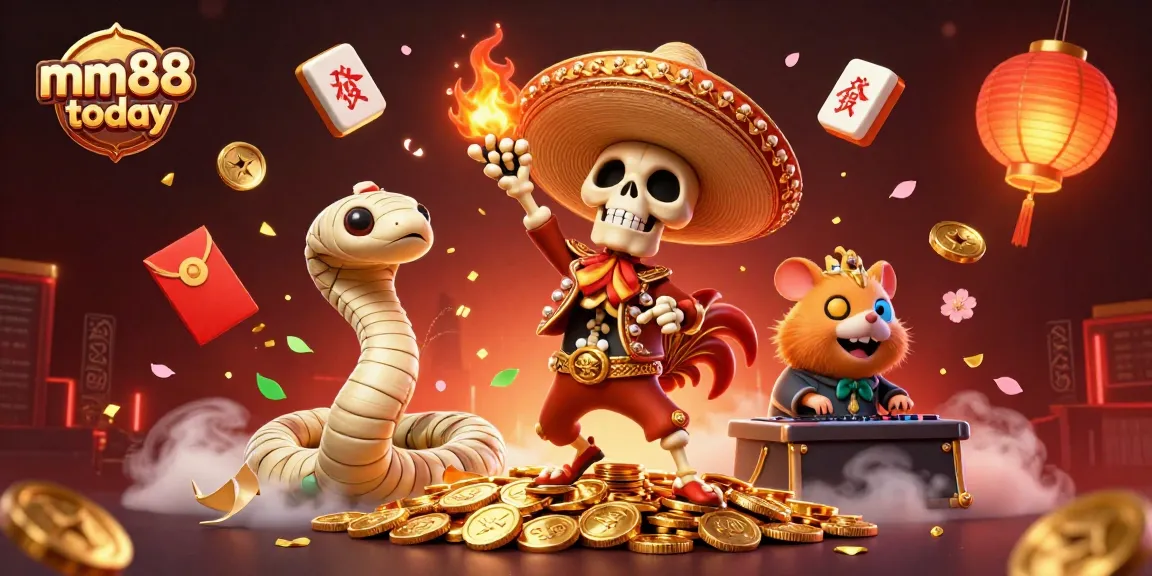 Experience the thrill of mm88 today with a vibrant 3D casino celebration featuring a mariachi rooster and more.