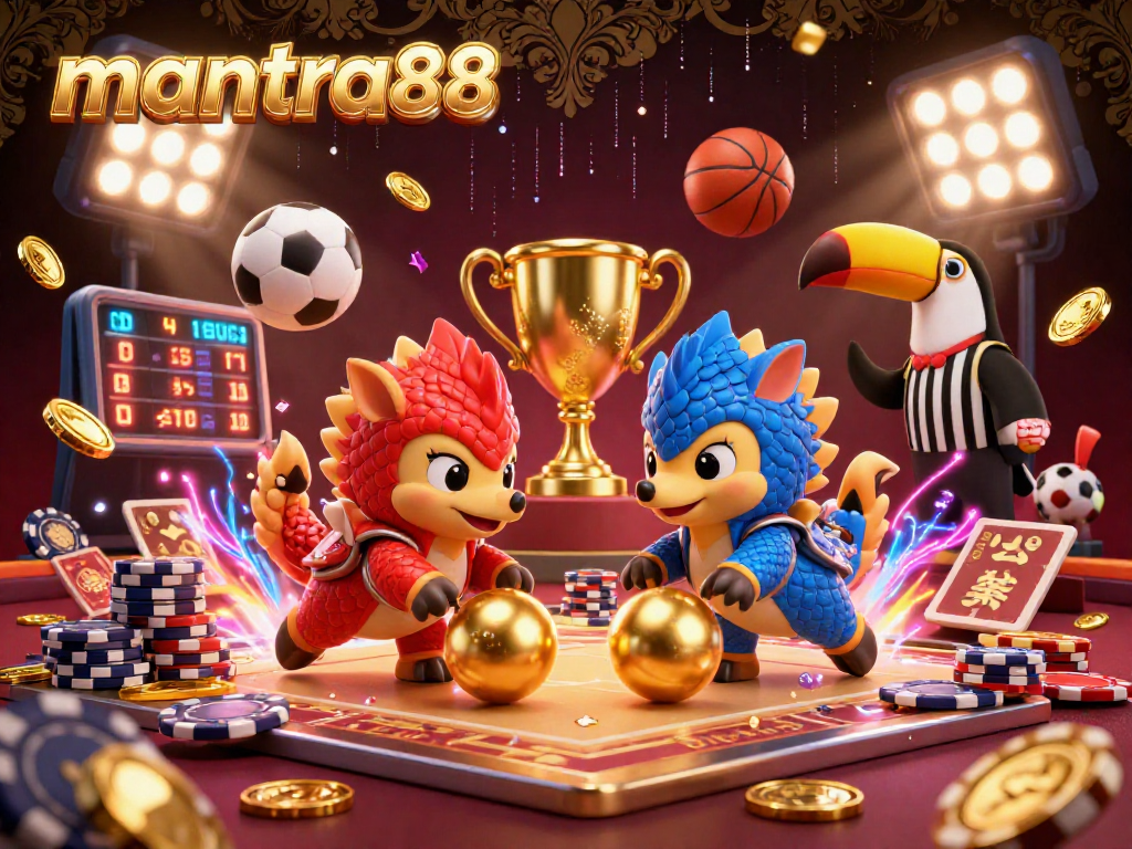 Engage with mantra88 through thrilling pangolin rivals rolling golden balls in a joyful casino atmosphere.