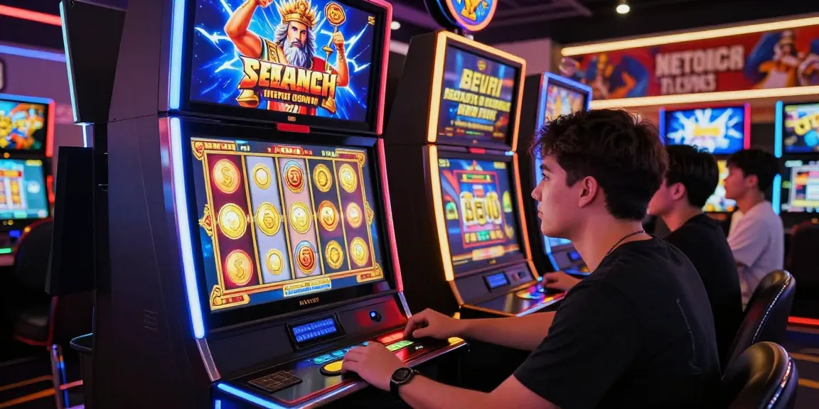 Engaged player enjoying slot zeus game in vibrant online casino setting.
