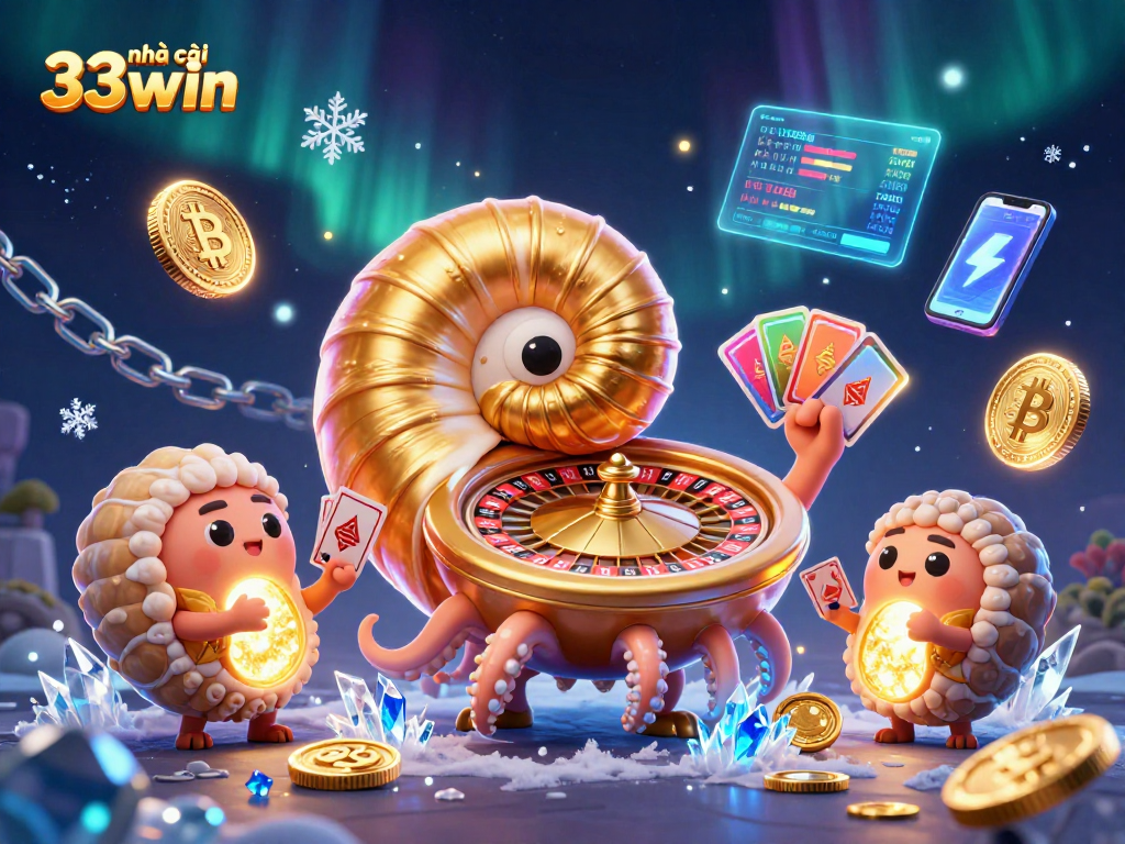 Engage with nhà cái 33win's thrilling casino world featuring vibrant 3D visuals and crypto elements.