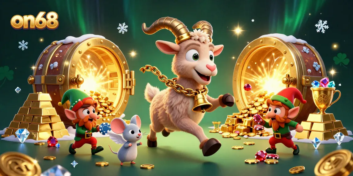 on68 illustrates a lively casino scene with Krampus and playful elves in a festive atmosphere.