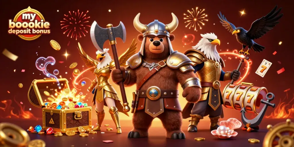 Claim bonuses and play hard with the mybookie deposit bonus depicted in this vibrant 3D casino illustration.
