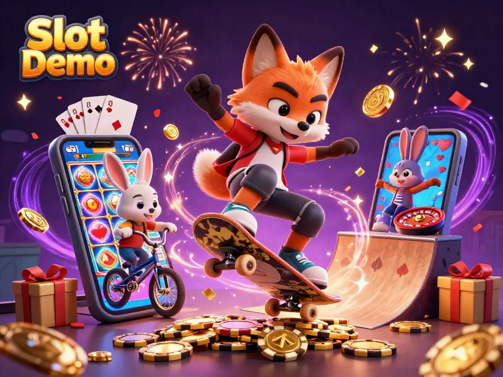 Experience Slot Demo with vibrant gaming action and colorful characters in this dynamic scene.