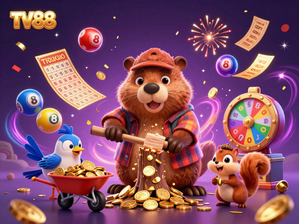 Experience winning thrills at TV88 with vibrant illustrations of gaming and excitement.