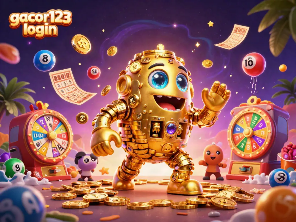 Experience thrilling wins with gacor123 login, featuring a golden golem and dynamic casino elements.