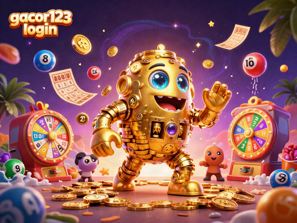 Experience thrilling wins with gacor123 login, featuring a golden golem and dynamic casino elements.