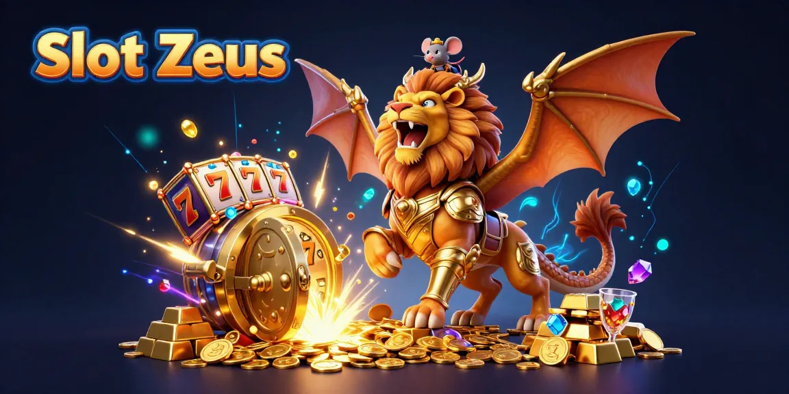 Experience the thrill of Slot Zeus with vibrant characters and treasures in this captivating illustration.