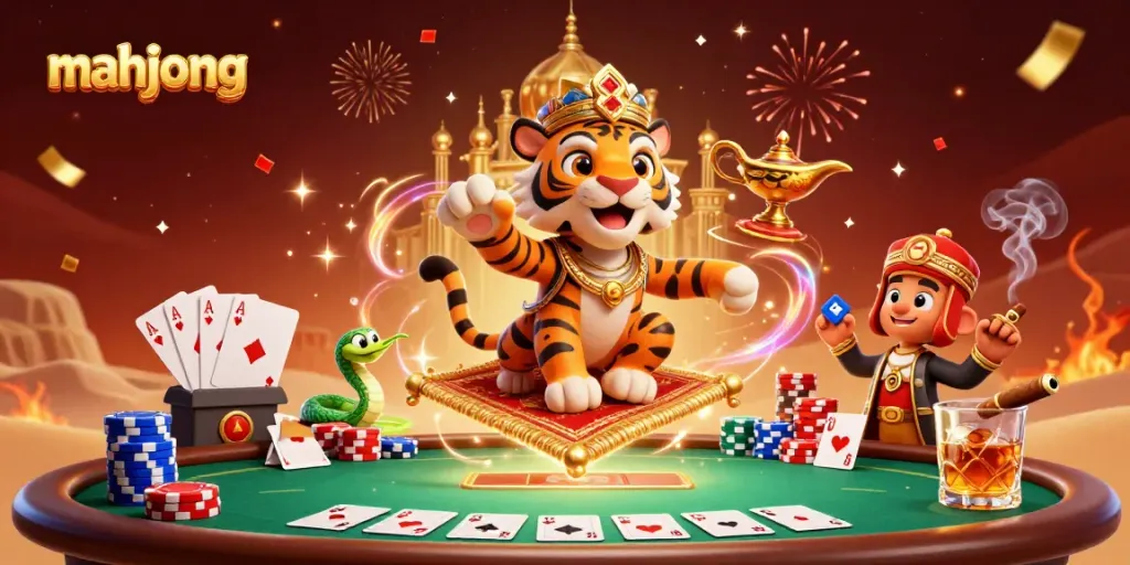 Experience the mahjong excitement with a colorful casino scene featuring dynamic characters and vivid gaming elements.